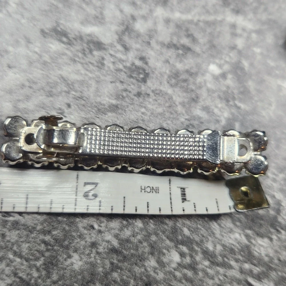 Vintage Aurora Borealis AB Rhinestone Hair Barrette Silver Tone French Clip
